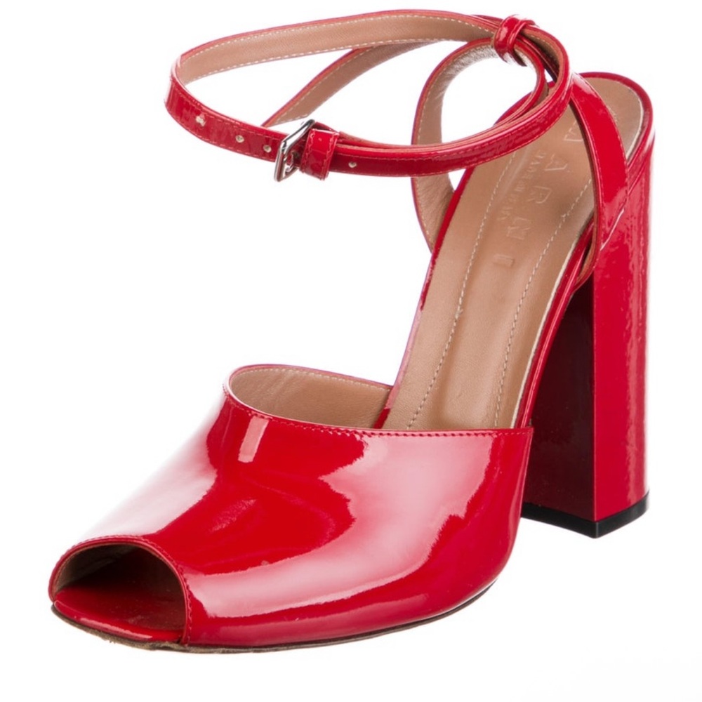 MARNI VINTAGE RED CHERRY LEATHER SLINGBACK PUMPS CHUNKY HEELS